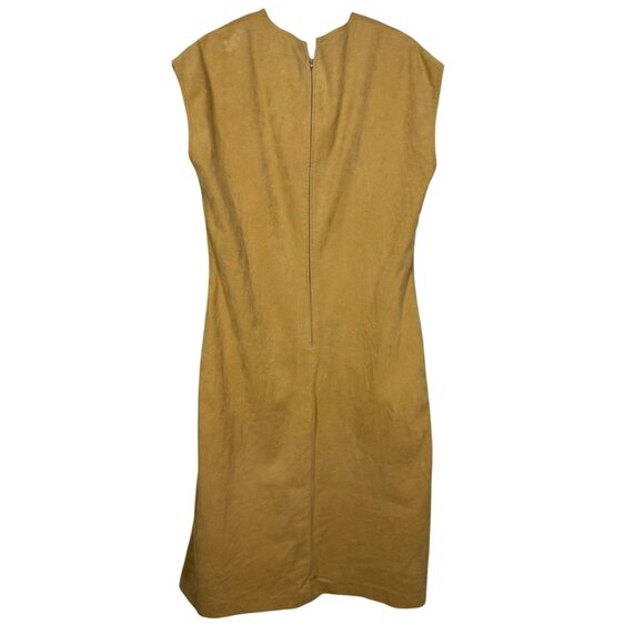 Vintage Lilli Ann Sleeveless Shift Dress Tan V-Neck Ultra Suede Neutral Chic - Picture 2 of 9